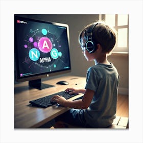 Boy Using A Computer 2 Canvas Print