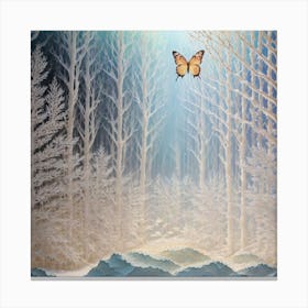 Butterfly in paper winter woods Canvas Print