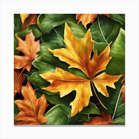 Autumn Leaves Seamless Pattern 3 Canvas Print