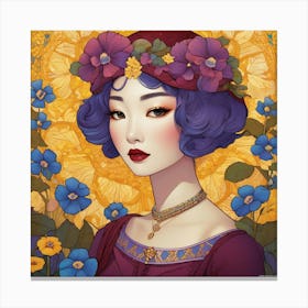 Asian Girl With Flowers 16 Canvas Print