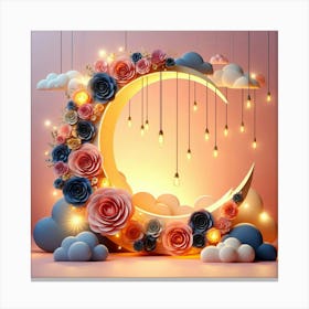 Moon With Flowers And Clouds Canvas Print