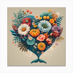 The heart of the blue whale is half composed of spring and autumn flowers 2 Canvas Print