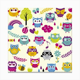 Funny Colorful Owls Canvas Print