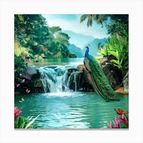 Peacock In The Jungle Canvas Print