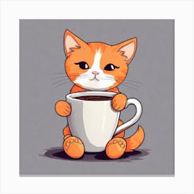 Cute Orange Kitten Loves Coffee Square Composition 5 Canvas Print