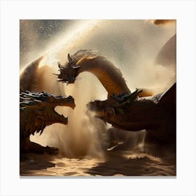 Dragons Fighting In The Sand Canvas Print