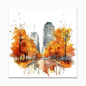 Autumn City Watercolor Painting Canvas Print