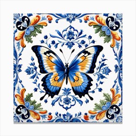 Delft Tile Butterfly in Blue V Canvas Print