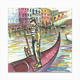 Venice Grand Channel Gondolier Square Canvas Print