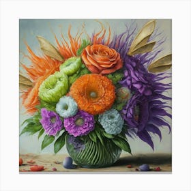 Colorful Flowers In A Vase Canvas Print