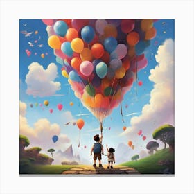 Up Boy And Girl Holding Balloons Canvas Print