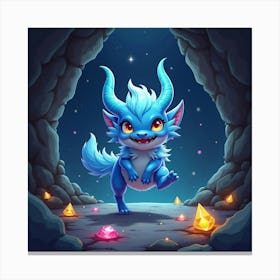 Magical Creature Emerging From A Hidden Cave With Sparkling, Precious Gems 1 Canvas Print