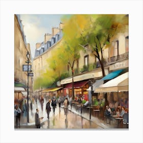 Cafe in Paris. spring season. Passersby. The beauty of the place. Oil colors.12 Canvas Print