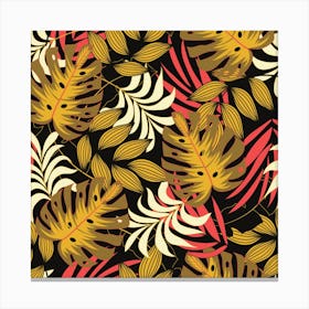 Original Seamless Tropical Pattern With Bright Reds Yellows Canvas Print