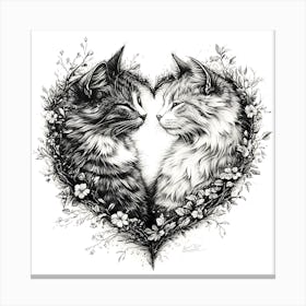 Delicate Ink Drawing of Cats Love Heart 9 Canvas Print