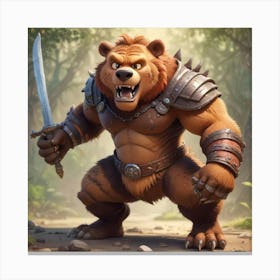 Cartoon Tiger Bear Berserker Canvas Print