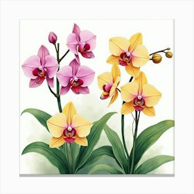 A Watercolor Painting Of Orchids Blooming In A Tropical Garden 1 Canvas Print