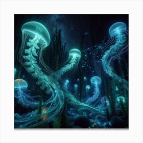 Whispers of the Deep: Bioluminescent Dreams in Watery Depths 2 Canvas Print