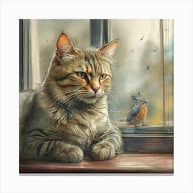 Cat And Bird 1 Canvas Print