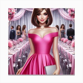 Sexy Girl In Pink Dress Canvas Print