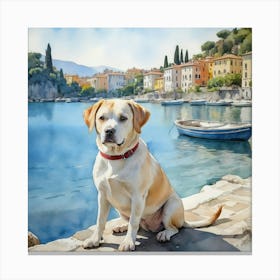 Painting Of A Dog In Isola Bella Italy In The Style Of 3 Canvas Print