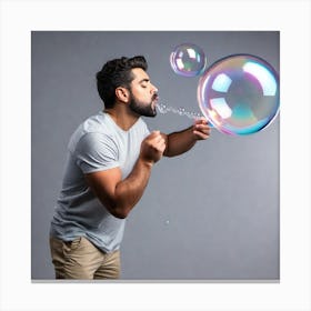 Man Blowing Soap Bubbles 1 Canvas Print