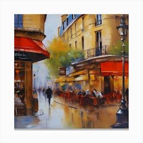 Cafe in Paris. spring season. Passersby. The beauty of the place. Oil colors.2 Canvas Print