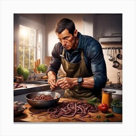 Bear Grylls Cooks In The Kitchen Canvas Print