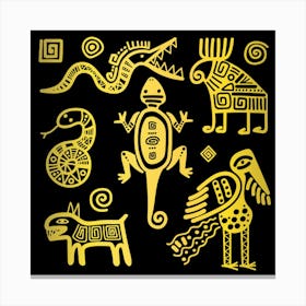 Mexican Culture Golden Tribal Icons Canvas Print
