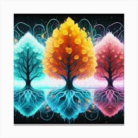 Three Colorful Trees in neon colors 19 Canvas Print