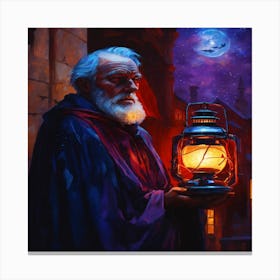 Old Man Holding Lantern Canvas Print