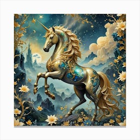 Unicorn In Gold, Color Canvas Print