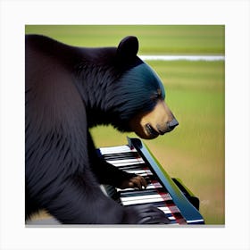Black Bear Playing Piano Canvas Print