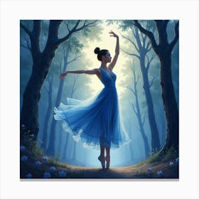 Elegant Dancer In Watercolor Twilight Forest 1 Canvas Print