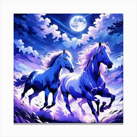 Two Horses In The Moonlight 1 Canvas Print