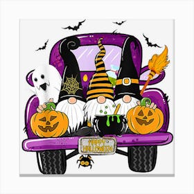 Boo Pumpkin Witch Gnomes In Halloween Truck Funny Holiday Canvas Print