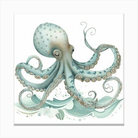 Storybook Style Octopus With Waves 1 Canvas Print