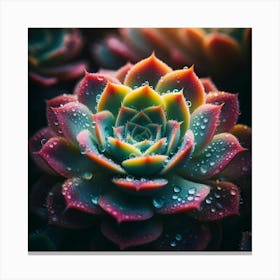 Succulent Flower With Water Droplets Canvas Print