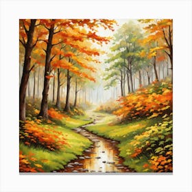 Forest In Autumn In Minimalist Style Square Composition 43 Canvas Print