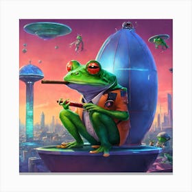 A sad frog smoking. Canvas Print
