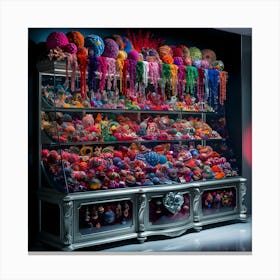 A Vivid And Highly Stylized Cinematic Photograph Of A Stunning Display Cabinet Overflowing With A Diverse Array Of Vibrant, Intricately Designed Decorations That Pop With Color 1 Canvas Print