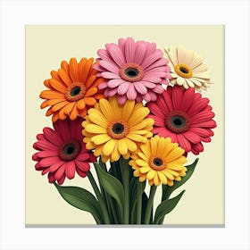 A Bouquet Of Bright, Cheerful Gerbera Daisies In Assorted Colors Canvas Print