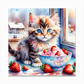 Kitten With Strawberries Canvas Print