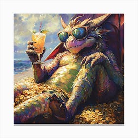 Cool Dragon Lounging on Gold Background 8 Canvas Print