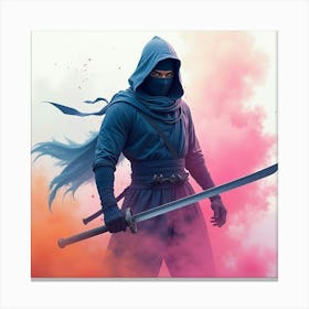 Ninja With A Colorful Watercolor Fog, Dynamic And Vivid 1 Canvas Print