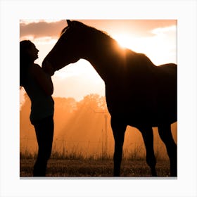 Silhouette Of A Woman And Horse Canvas Print