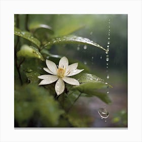 Water Lily In The Rain Canvas Print