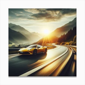 Yellow Sports Car In The Mountains yellow Canvas Print