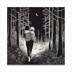 A Mother Carries Her Son In The Middle Of A Forest ... Canvas Print