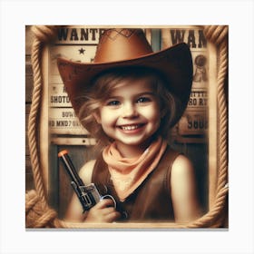 Little Girl In Cowboy Hat With Gun Canvas Print
